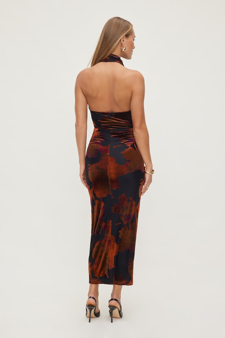 Burnout Halter Maxi Dress Red Burnout w/ Black large