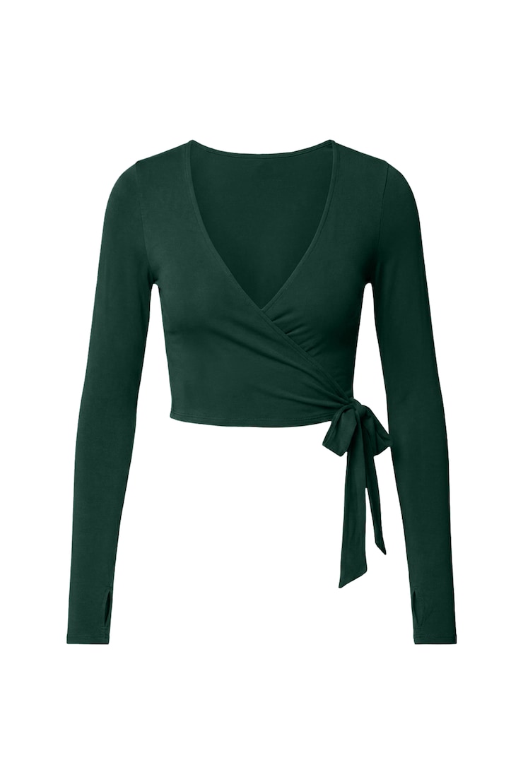 Smooth Long Sleeve Wrap Top, Green Envy, large