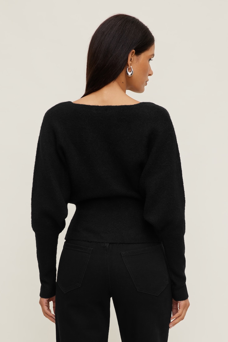 Cinched V Neck Sweater Jet Black large