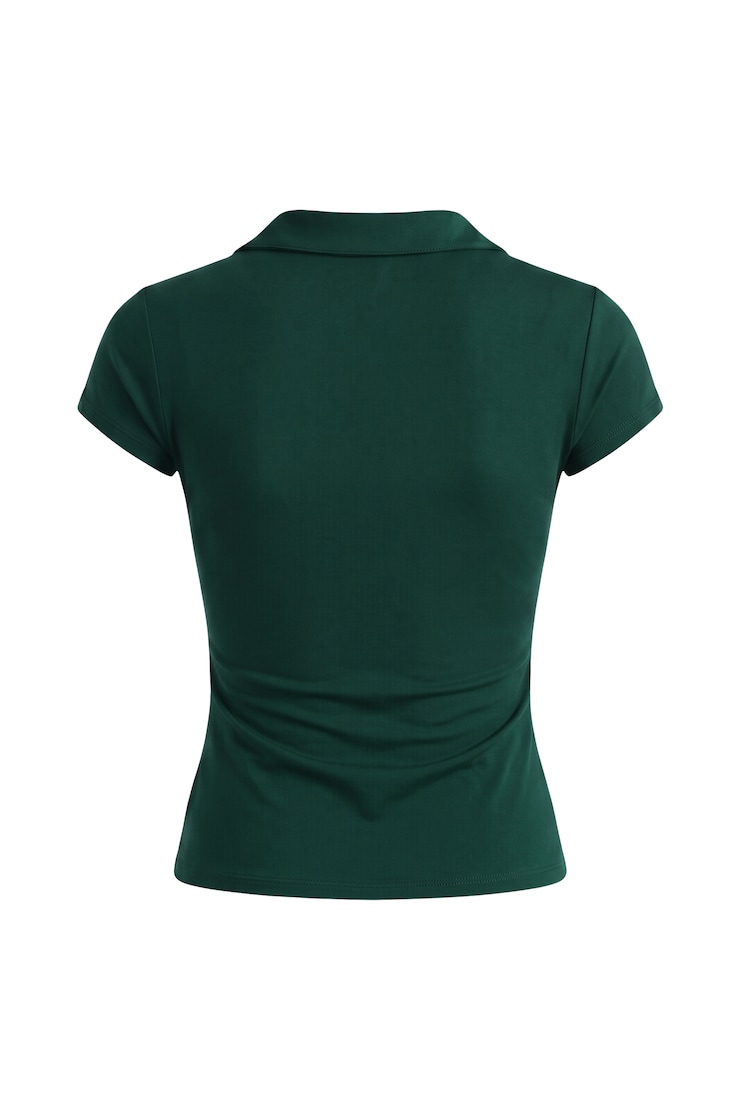 Sleek Short Sleeve Polo Top, Green Envy, large