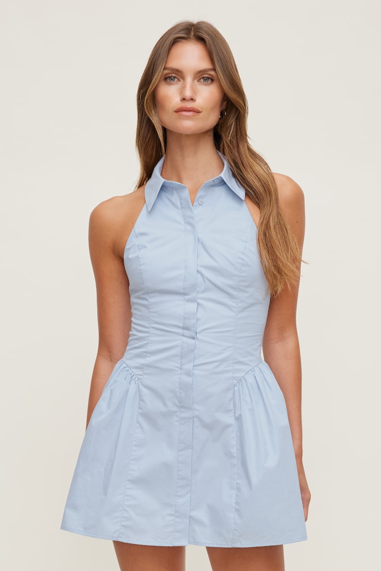 Poplin Halter Mini Dress Heather Blue large
