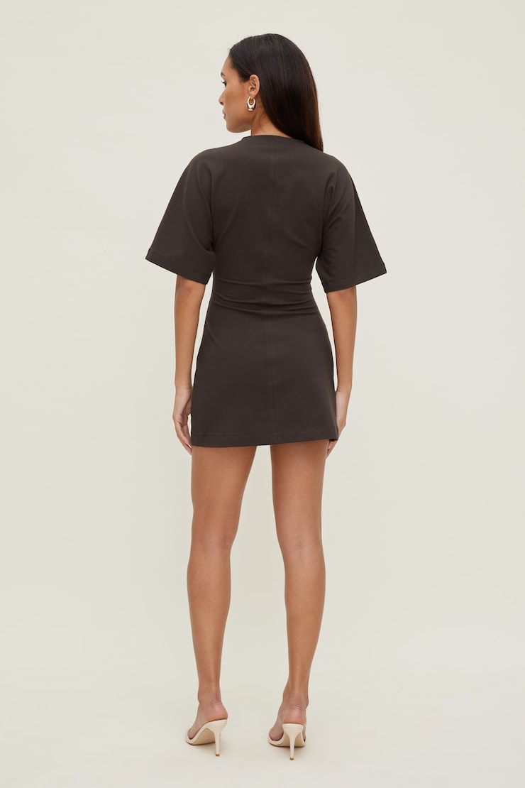 Andrea Cotton Mini Dress Java Brown large