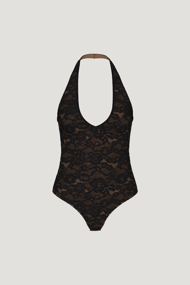 Lace Plunge Halter Bodysuit Jet Black large