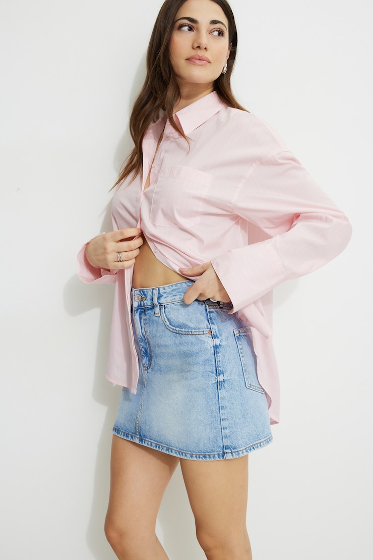 Monroe Striped Oversized Poplin Shirt Pink Pinstripe large