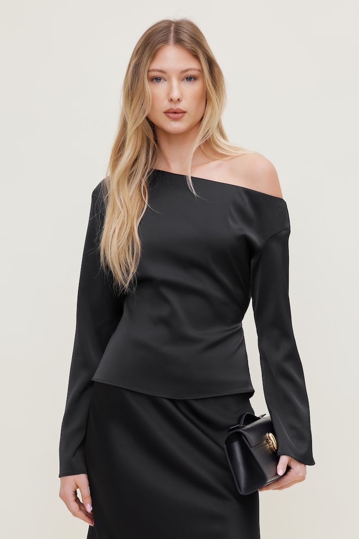 Alexa Satin Blouse Jet Black large