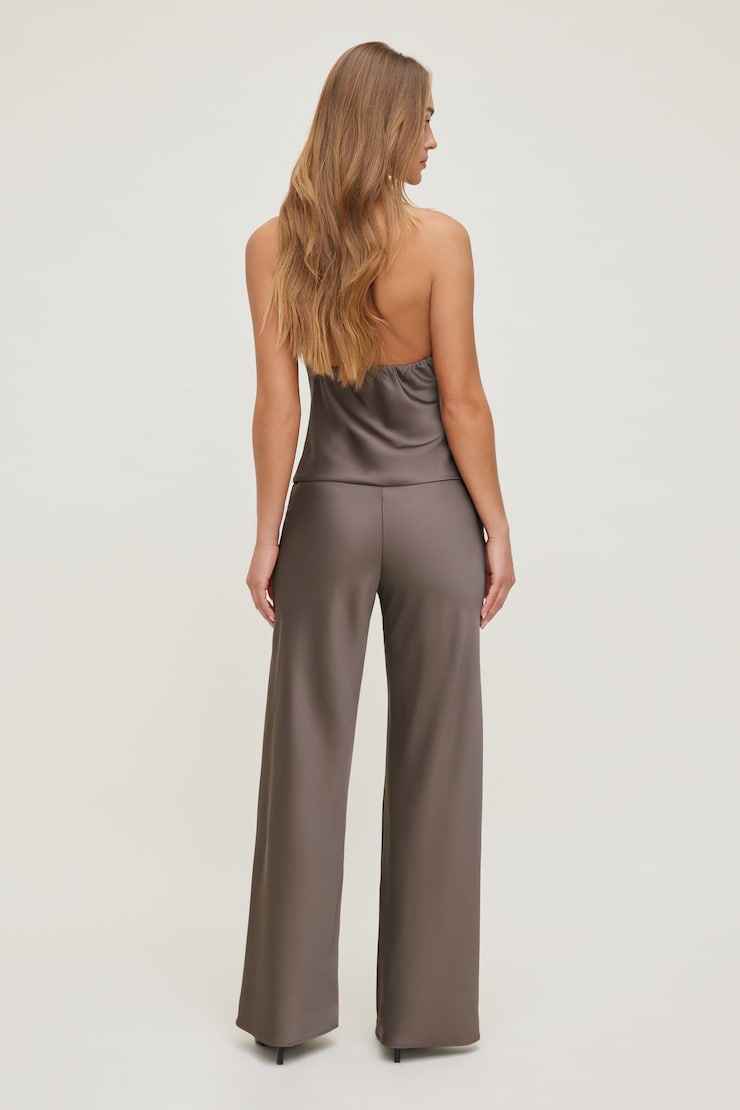 Izzy Wide Leg Satin Pants Iron Taupe large