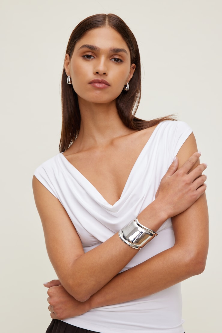 Wave Cuff Bracelet Rhodium Silver large