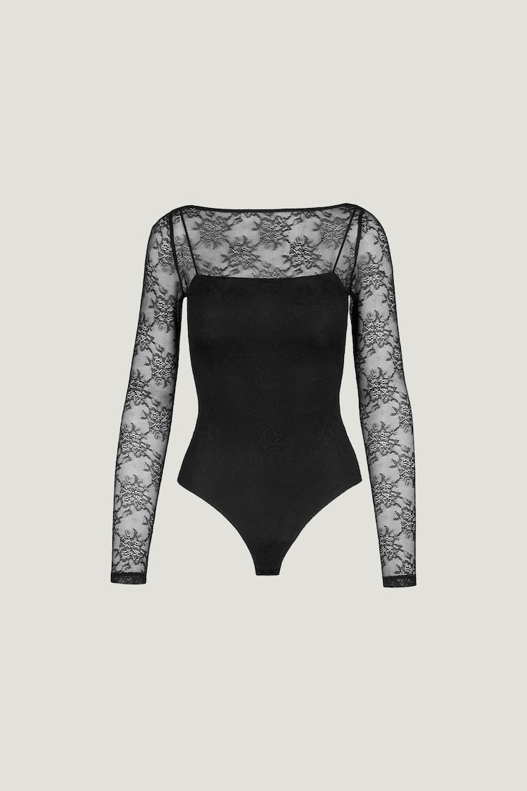 Justaucorps en dentelle Dylane Noir encre en dentelle large