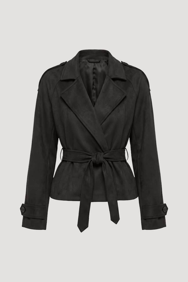 Remi Short Faux Suede Trench Coat Chocolate Torte Brown large