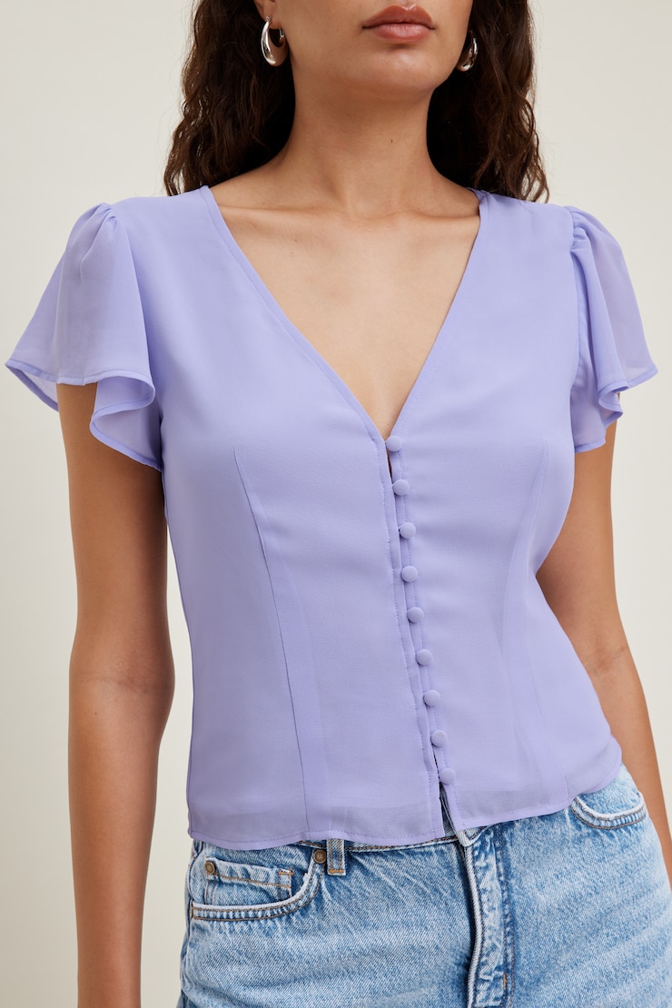Flutter Sleeve Blouse Sweet Lavender Purple large