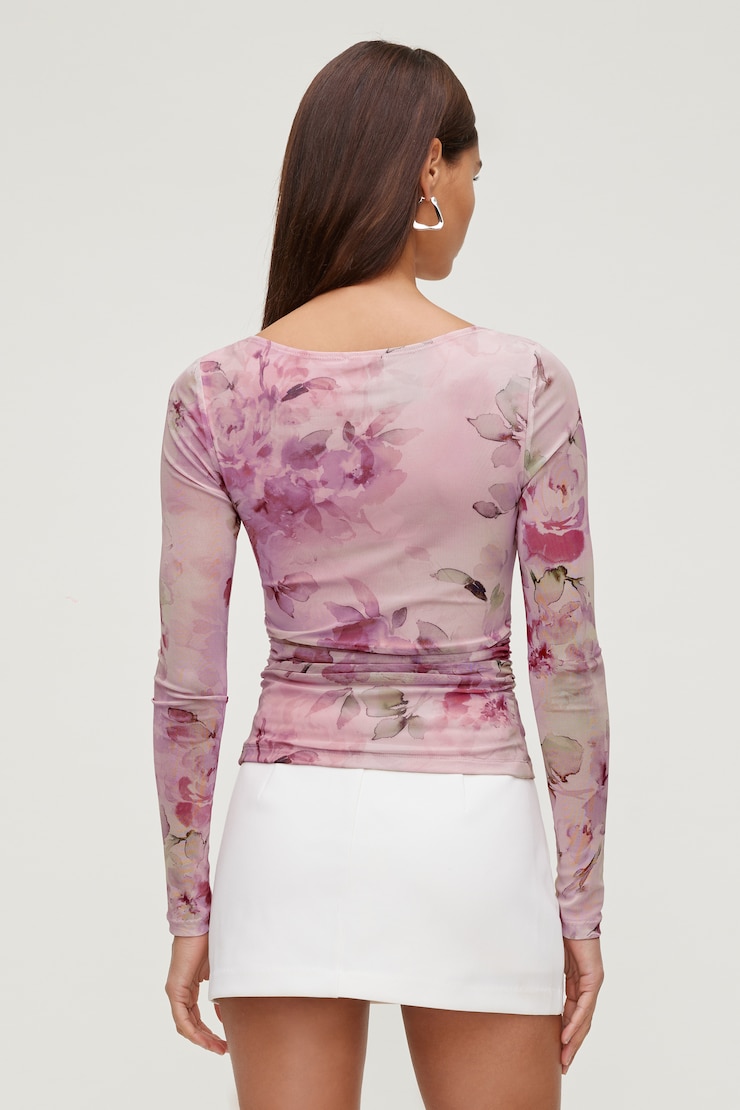 Haut en maille à manches longues Stella Rose Fleur Rose large