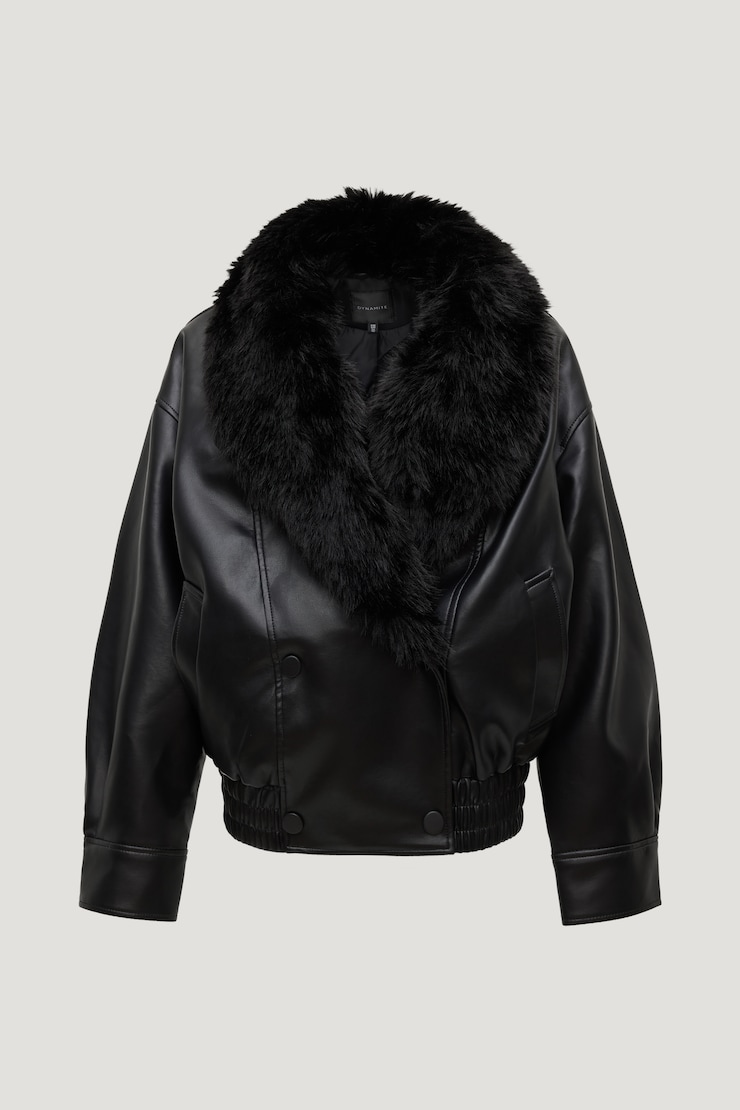 Drew Faux Leather Aviator Jacket Jet Black large