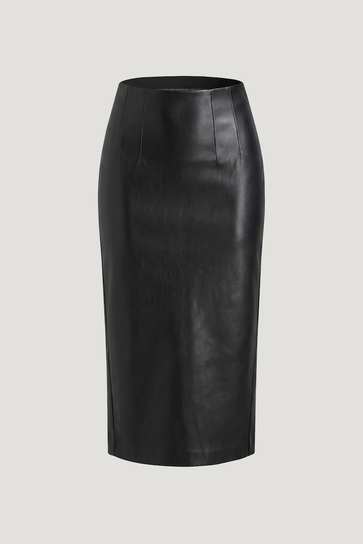 Shiloh Faux Leather Midi Skirt Jet Black large