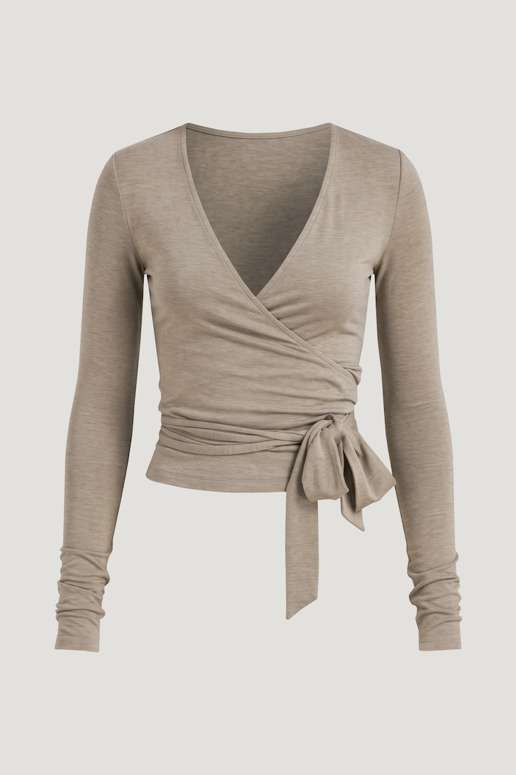 Wrap Long Sleeve Top Chalet Brown Melange large
