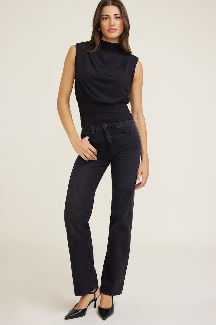 Mockneck Top With Shoulder Pads Jet Black large