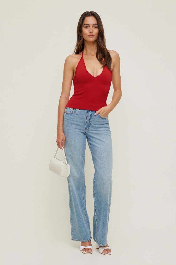 Scallop Trim Sweater Halter Top Goji Berry Red large