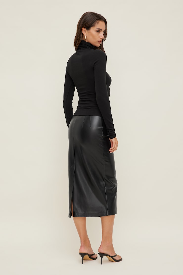 Shiloh Faux Leather Midi Skirt Jet Black large