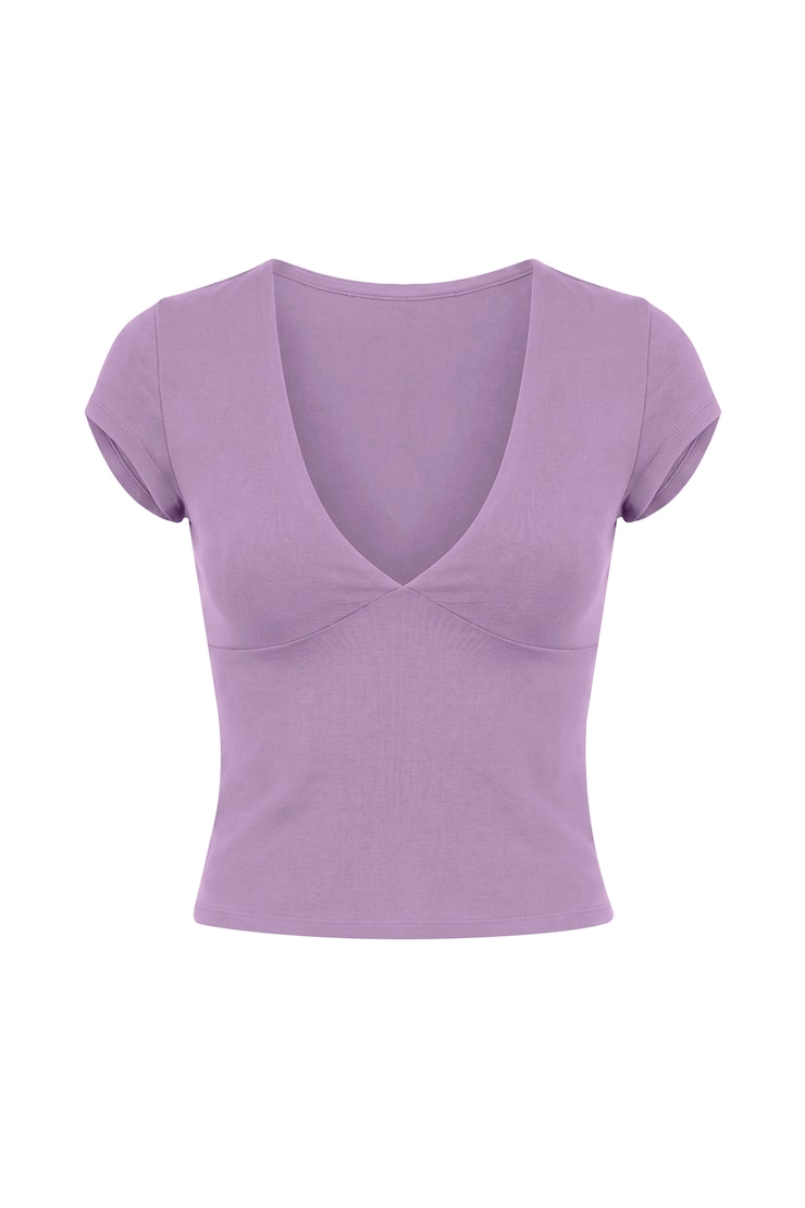 Sleek Plunge T-Shirt, Charged Lilac Purple, large