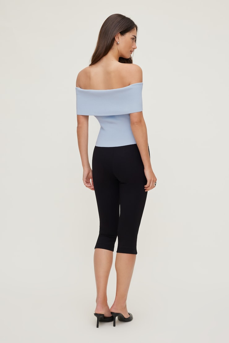 Foldover Off Shoulder Sweater Heather Blue large