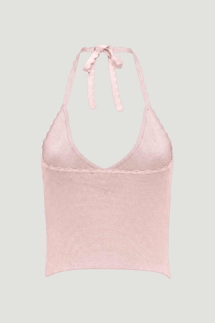 Scallop Trim Sweater Halter Top Pale Lilac Pink large