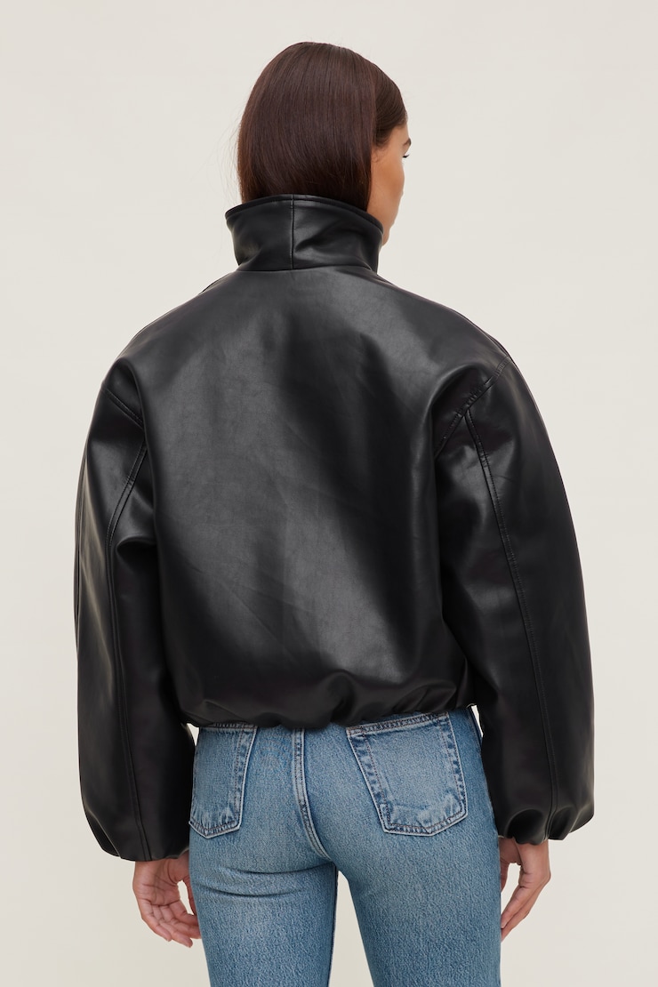 Wrap Faux Leather Bomber Jacket Jet Black large