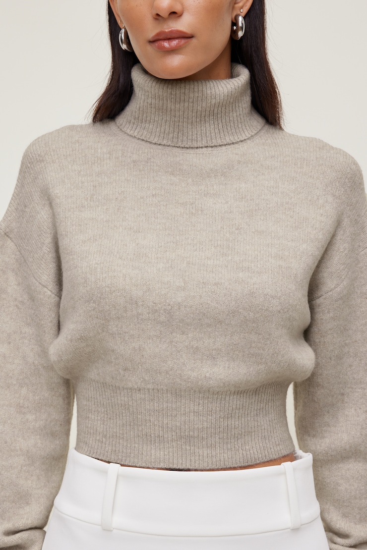 Ellora Cropped Turtleneck Sweater Atmosphere Melange Beige large