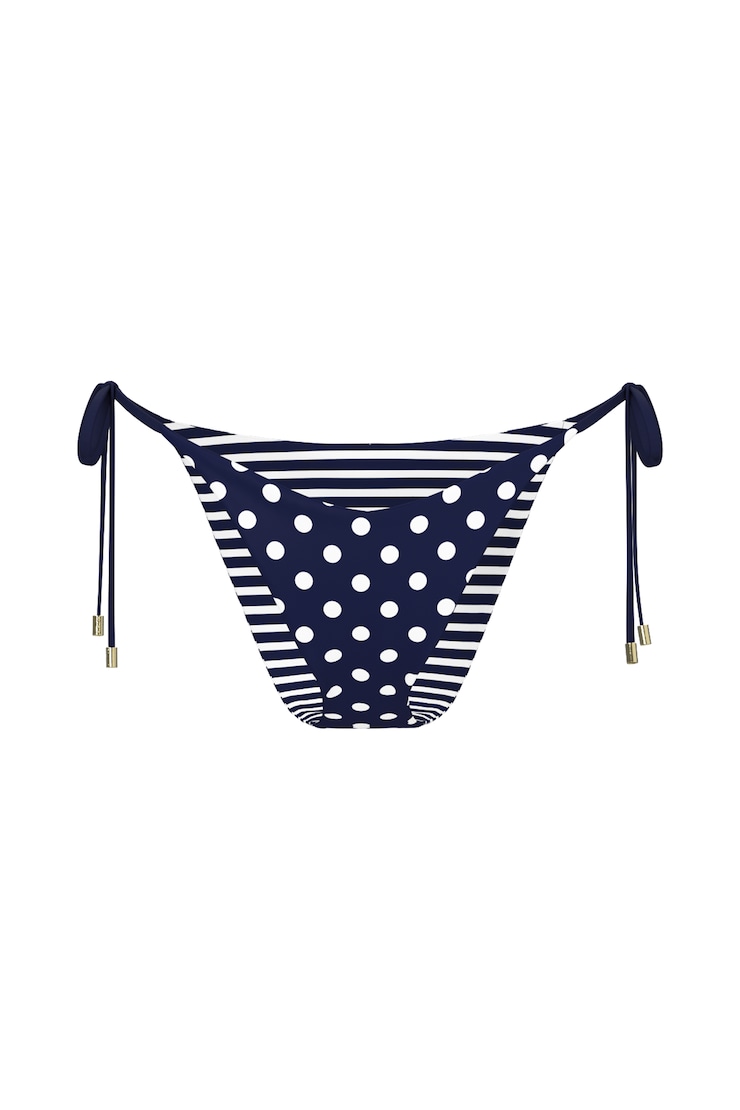 Cheeky Side Tie Bikini Bottom, Blue Depths Dots/Stripes, large