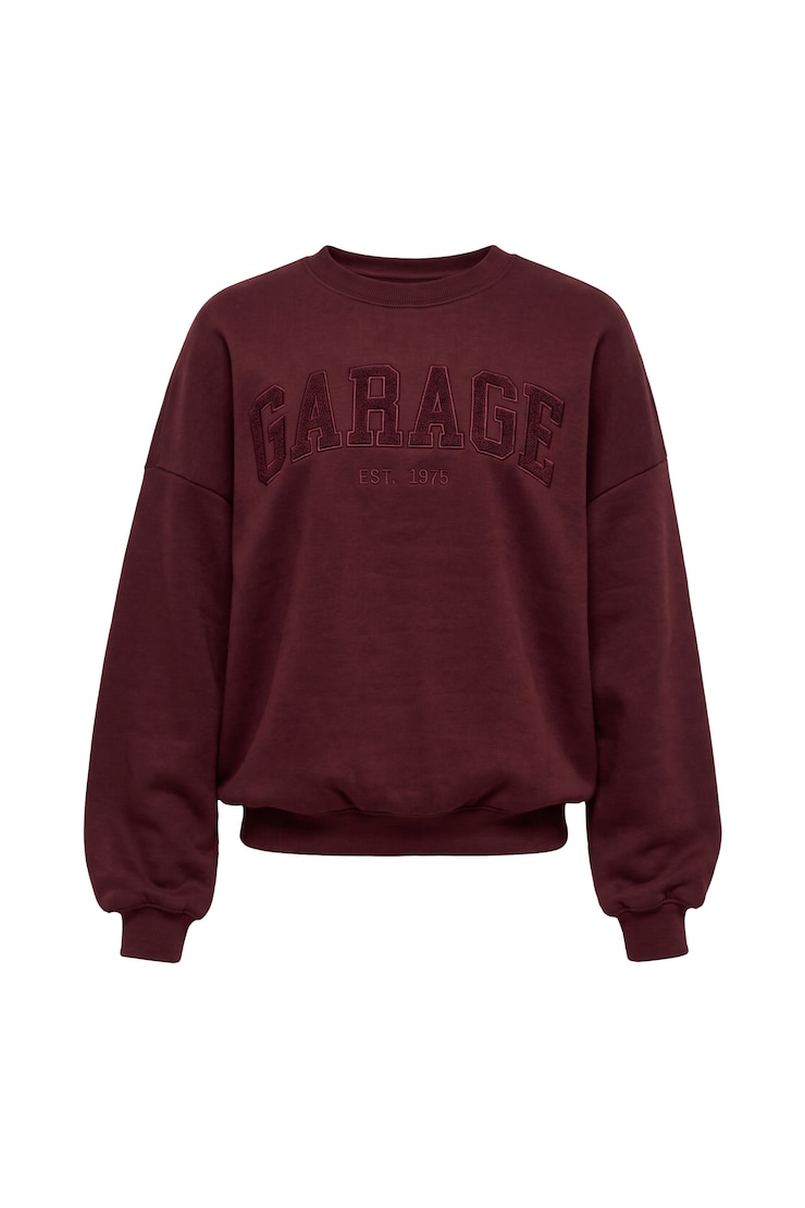 UltraFleece Crewneck Sweatshirt, Burgundy Bite with Garage Logo Art, large