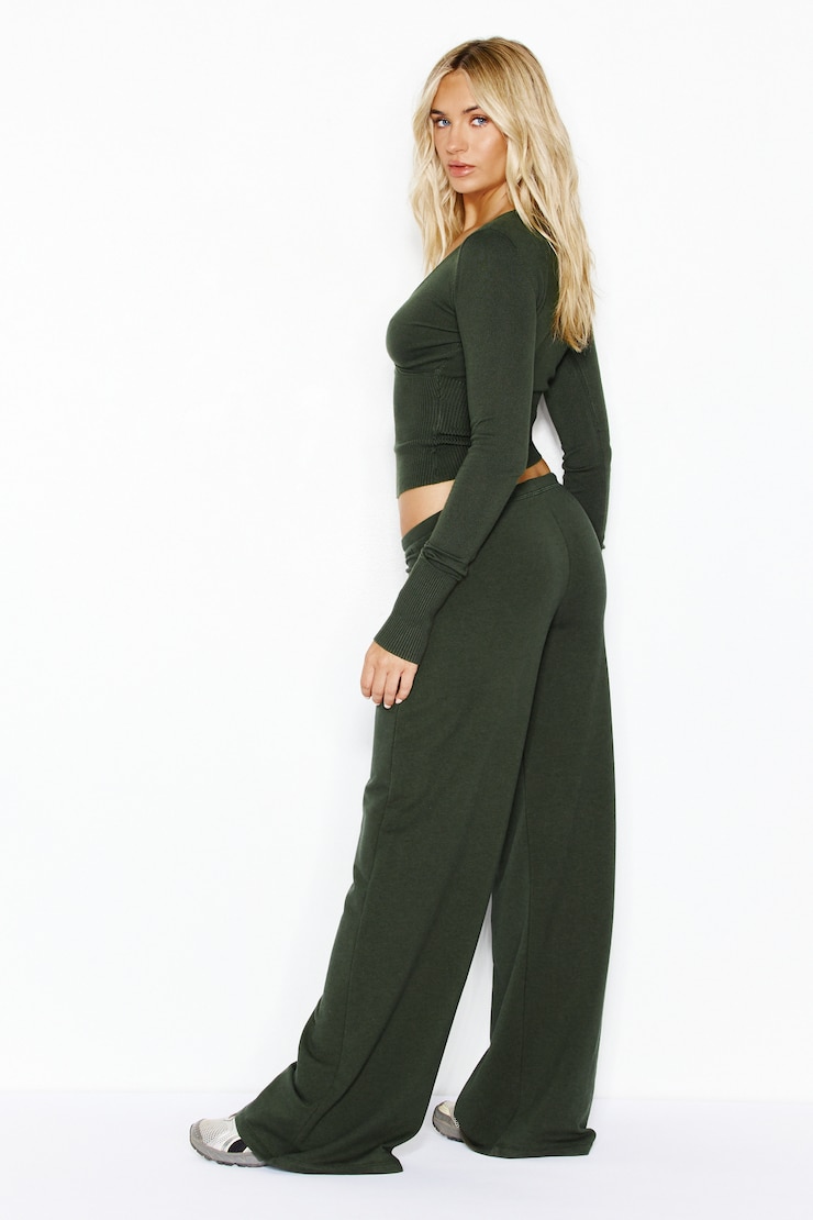 StretchTerry™ Wide Leg Pants, Olive Obsession, large