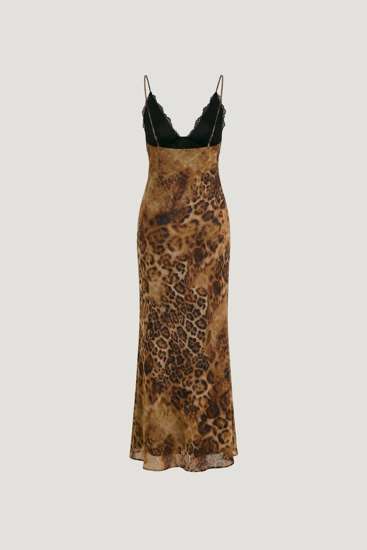 Lace Trim Maxi Dress Leopard Brown large