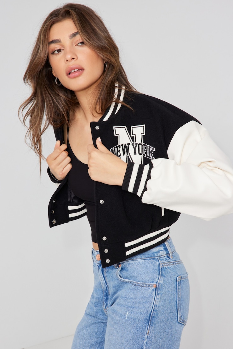 Crop Varsity, Jet Black, large
