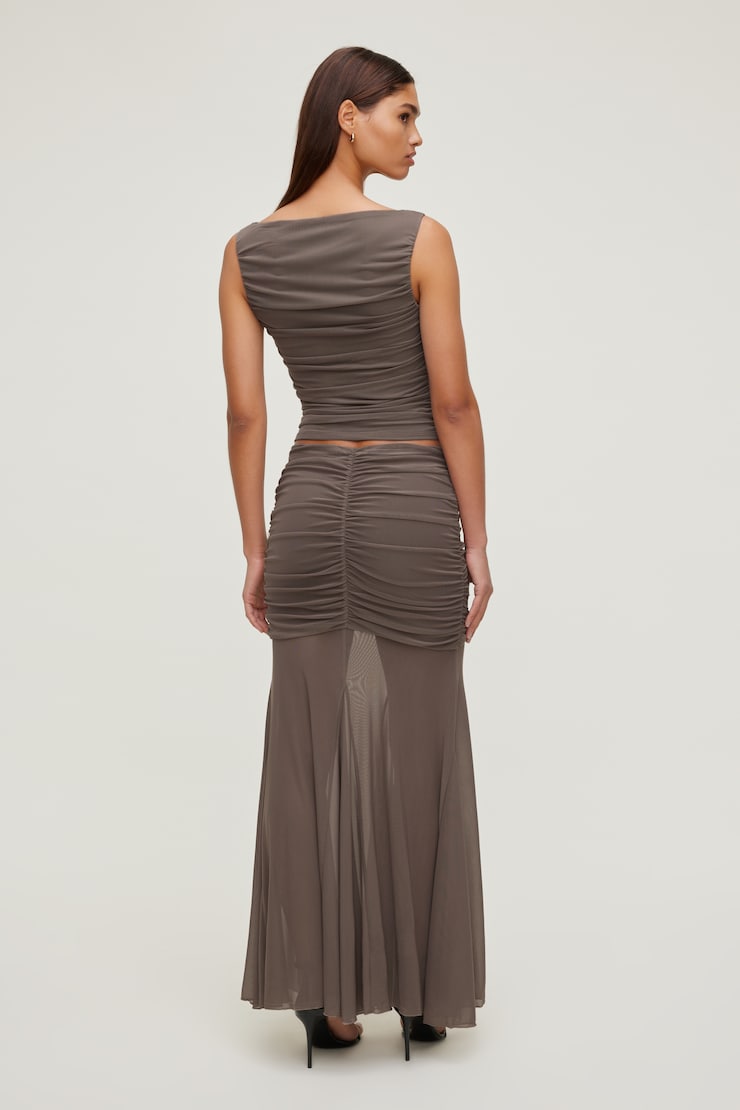 Ruched Mesh Tank Top Iron Taupe large