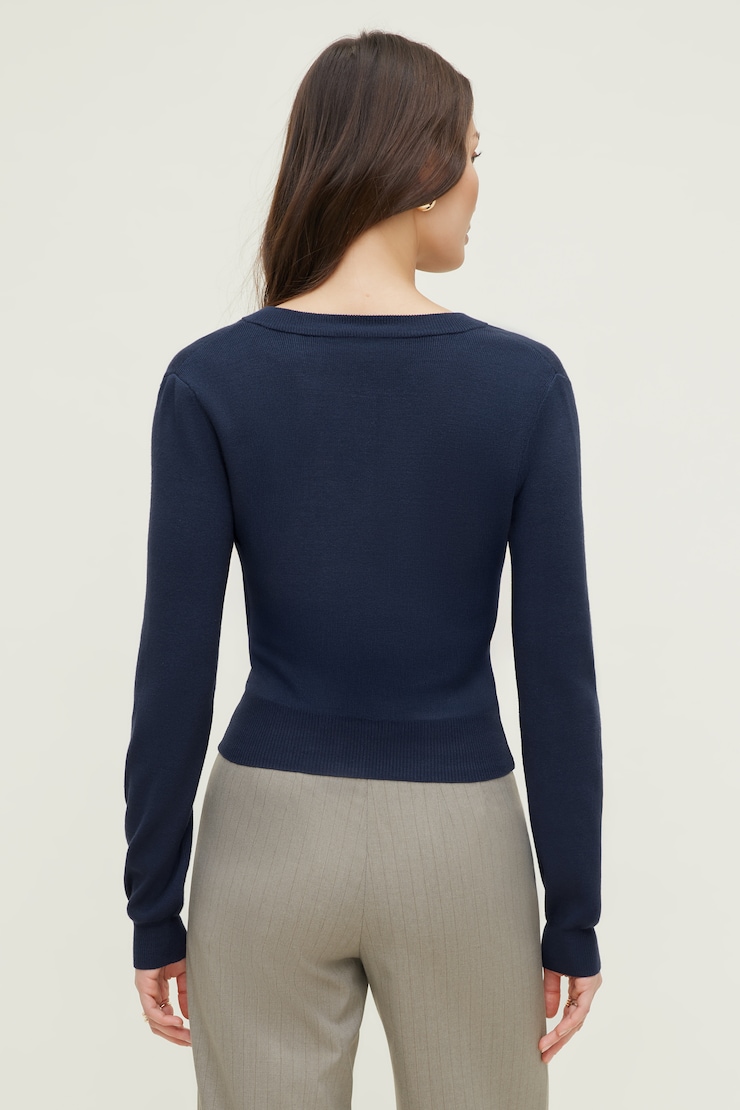Cardigan à col rond Rebecca Bleu marine académie navale large