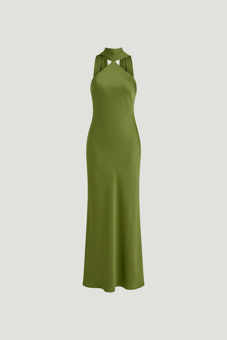 Halter Scarf Satin Maxi Dress Calla Green large