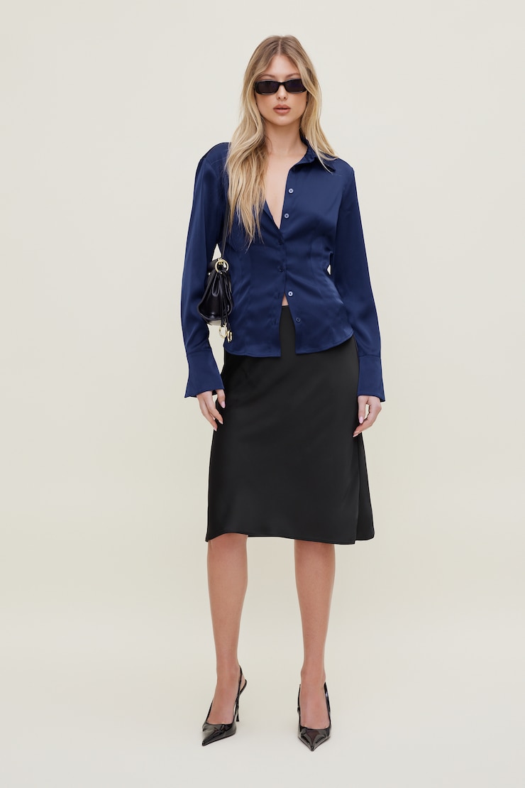 Kyra Satin Shirt Ocean Cavern Navy large