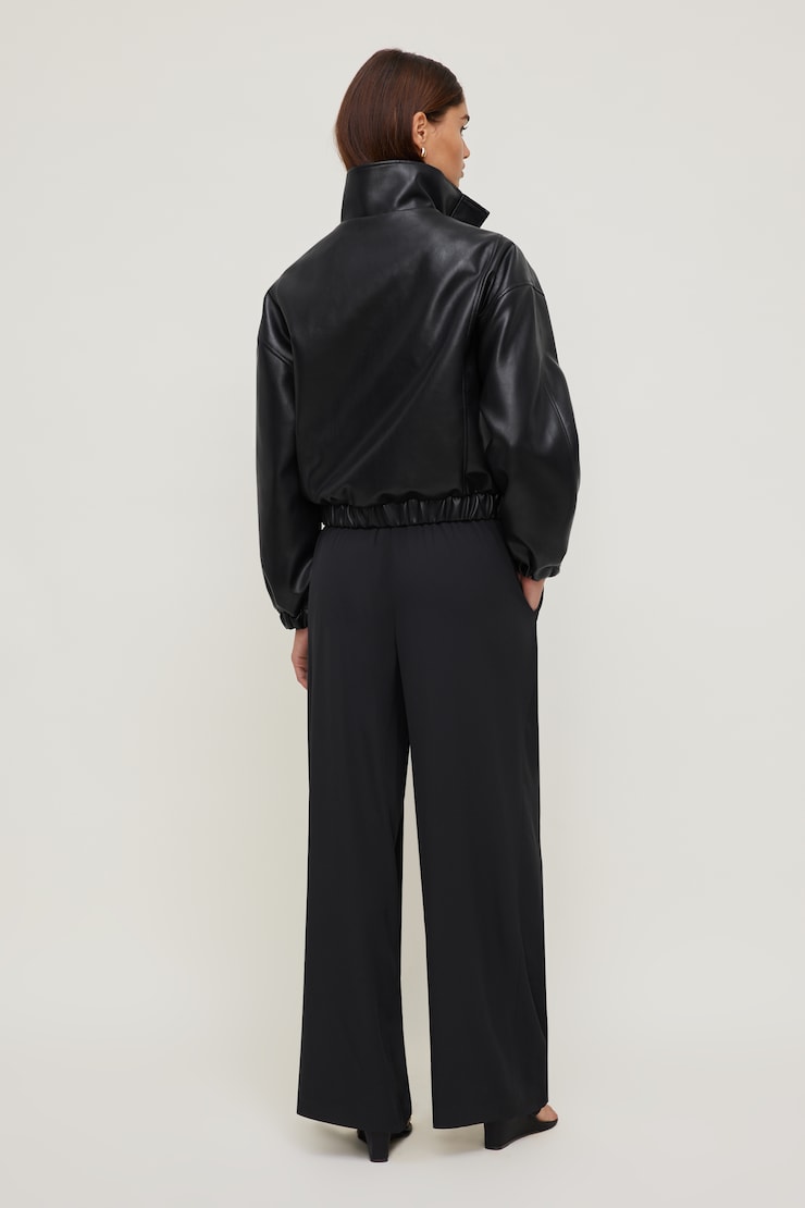 Brynn Faux Leather Bomber Jacket Jet Black large