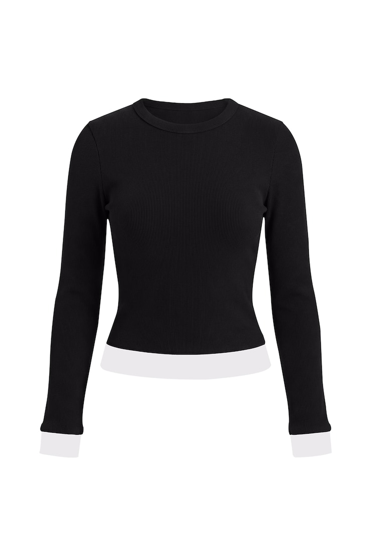 SnatchRib Double Layer Longsleeve Top, Jet Black/Bright White, large