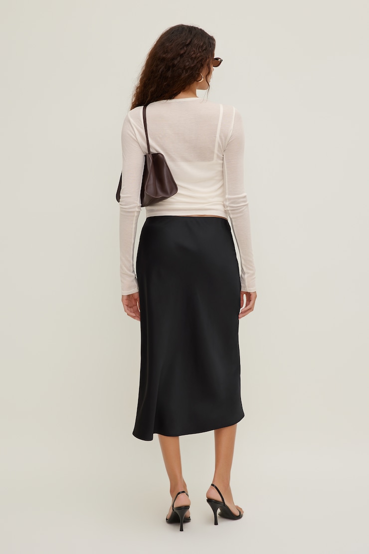 Delila Satin Midi Skirt Jet Black large