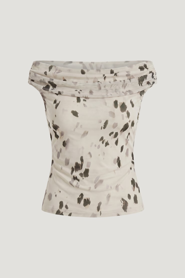 Off Shoulder Mesh Top Leopard Brown large