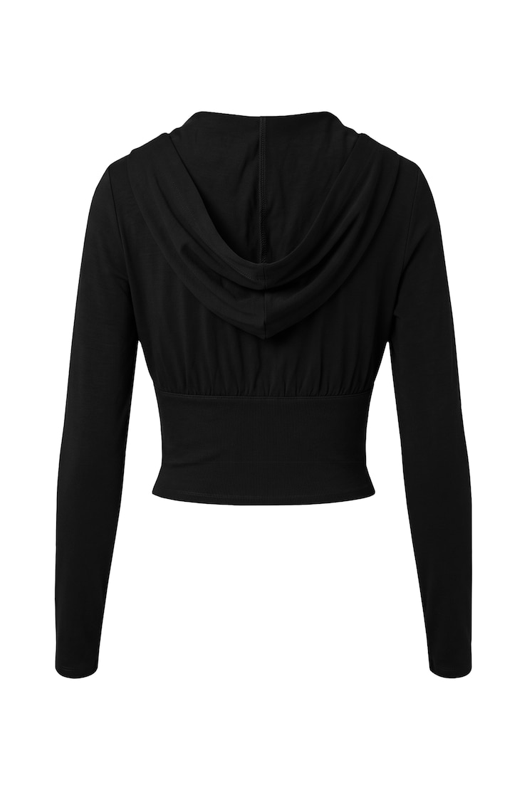 Plunge Hooded Long Sleeve Top, Jet Black, large