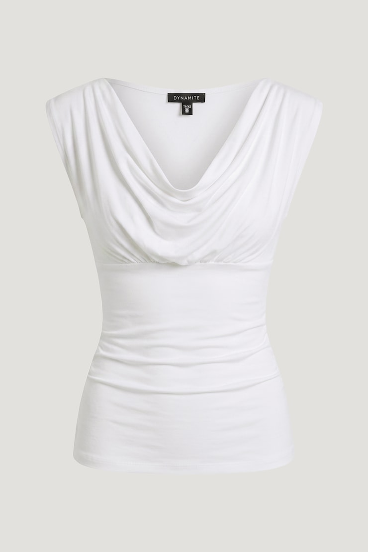 Draped Scoop Neck Top Bright White large