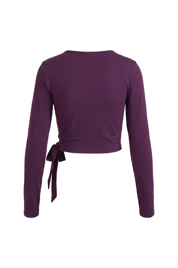 Smooth Long Sleeve Wrap Top, Wild Berry Maroon, large