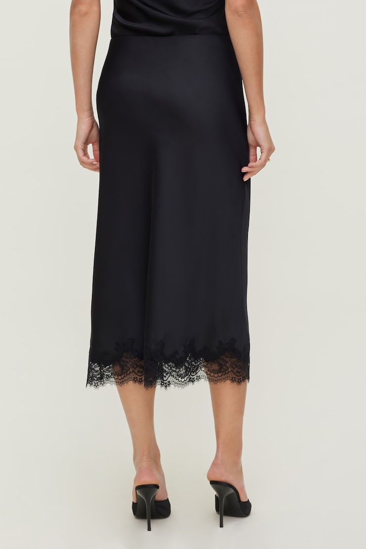Lace Satin Midi Skirt Jet Black large