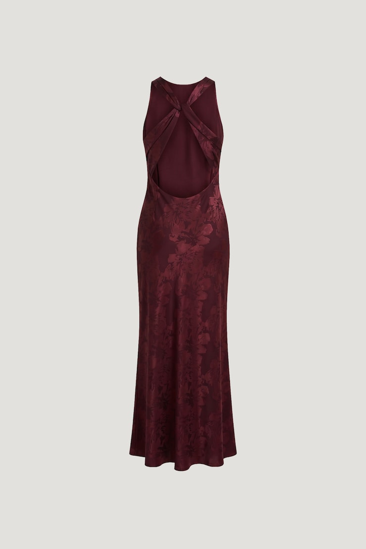 Andy Satin Maxi Dress Maroon Banner large
