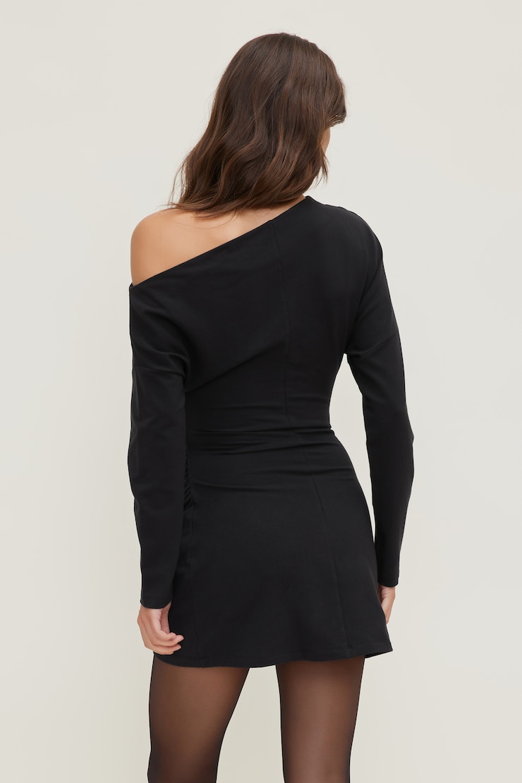 Alexa Cotton Long Sleeve Mini Dress Jet Black large