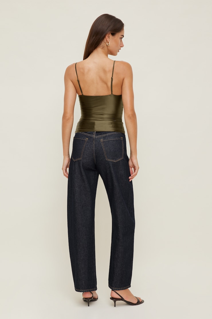 Monet Stretch Satin Top Dark Olive Khaki large