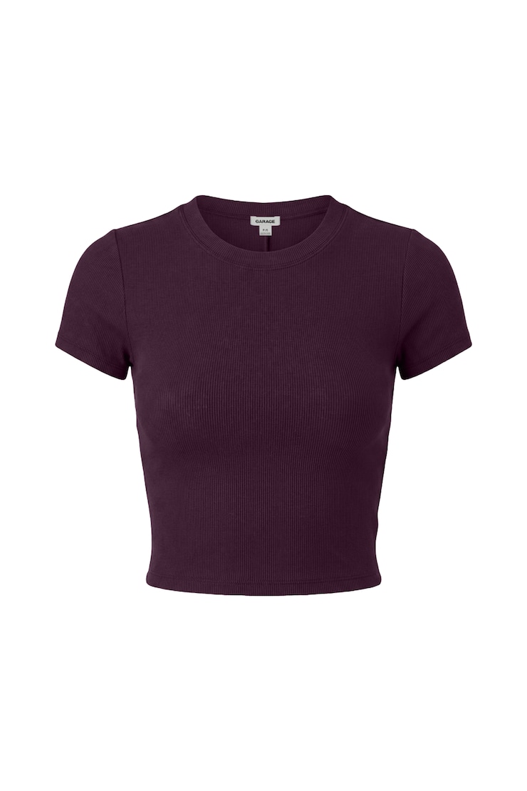 SnatchRib Cropped Crewneck T-Shirt, Wild Berry Maroon, large