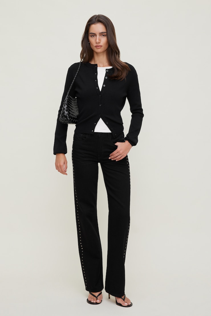 Rebecca Crewneck Cardigan Jet Black large