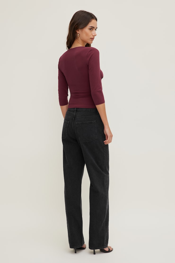 Lace Trim 3/4 Sleeve Top Maroon Banner large