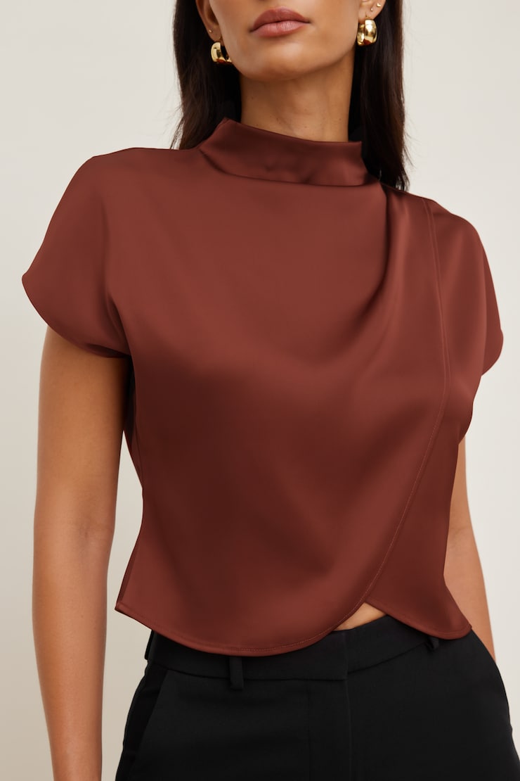 Ella Layered Satin Blouse Dark Paprika Burgundy large